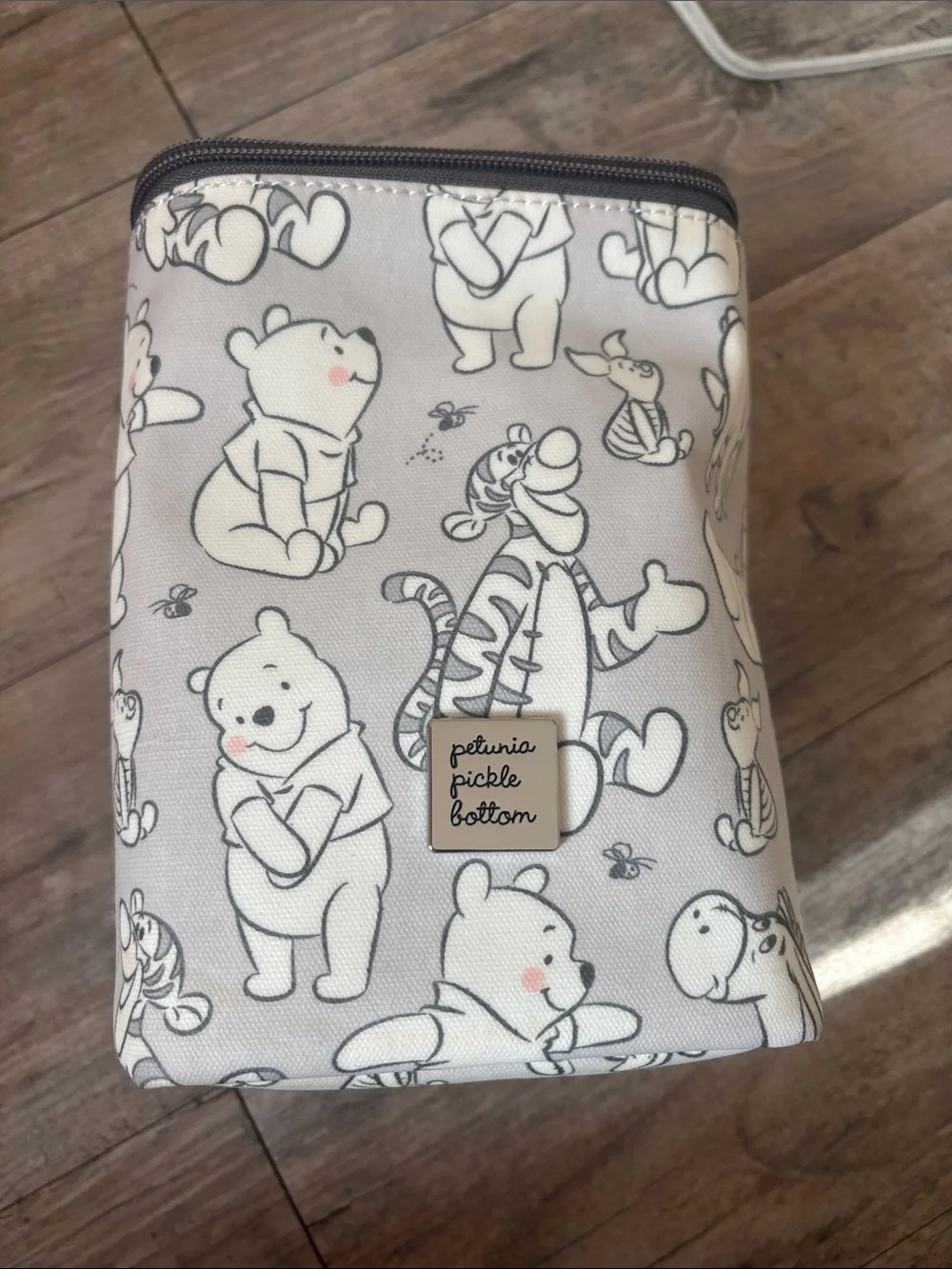 Petunia Pickle Bottom Gray Winnie the Pooh insulated bottle or food pouch